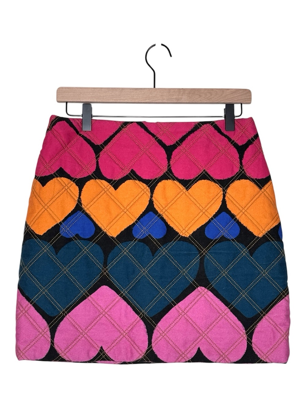 Farm Rio Quilted Mini Skirt Full Of Hearts Colorful Valentines Romantic SZ Small